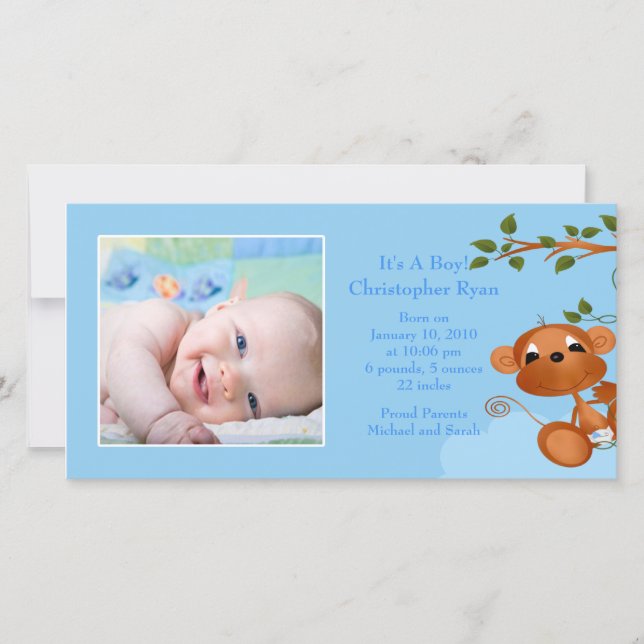 Anuncio Nacimiento de niño con foto de mono bebé (Anverso)
