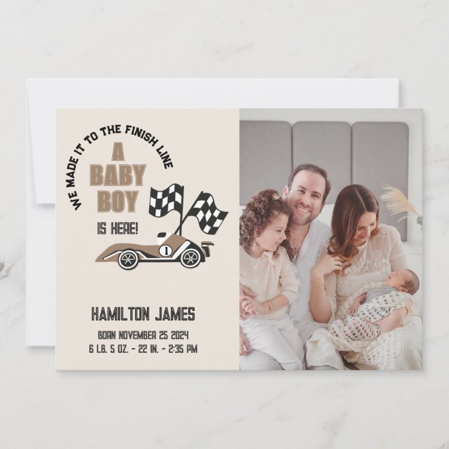 Anuncio Nacimiento de niño niño pequeño en coche de raza d (Anverso)