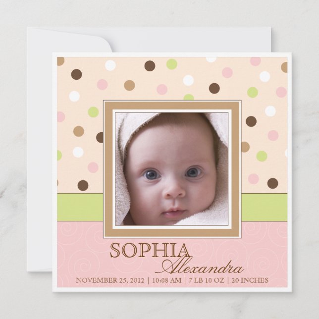 Anuncio Nacimiento de una niña bebé dos fotos con puntos r (Anverso)