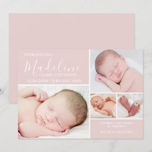 Anuncio Nacimiento de una niña de Collage de fotos rosado 
