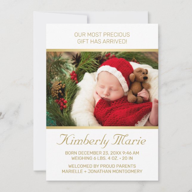 Anuncio Nacimiento del bebé de vacaciones Elegant Gold Scr (Anverso)