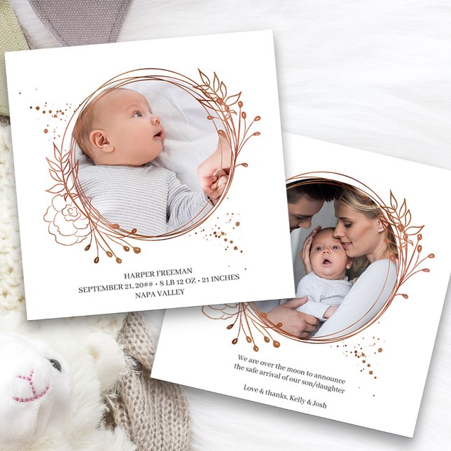 Anuncio Nacimiento del marco fotográfico de oro del Rosa d (2 Framed Photo Baby Birth Announcement. Buy printed or as a printable digital download)