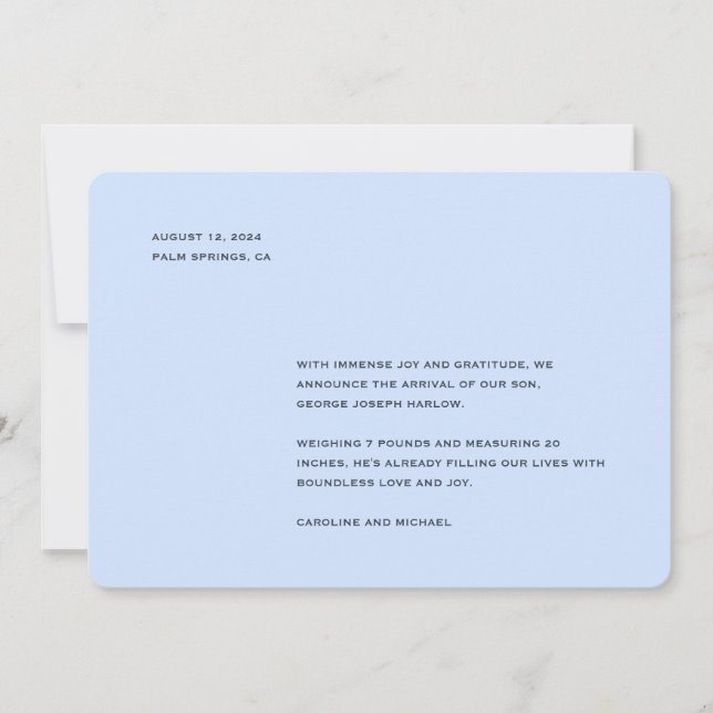 Anuncio Nacimiento elegante de Baby Blue Boy (Anverso)