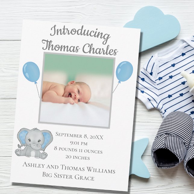 Anuncio Nacimiento Estadísticas Bebé Niño Elefante Azul Be (Subido por el creador)