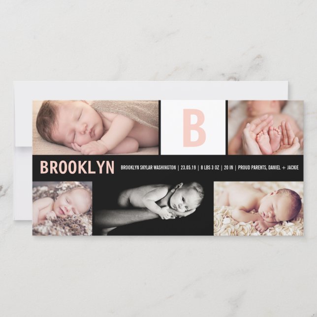 Anuncio Nacimiento inicial de 5 Collages de fotos de Baby  (Anverso)