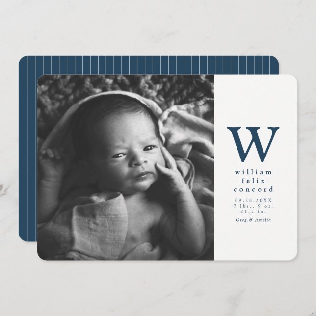 Anuncio Nacimiento inicial simple azul marino (Anverso / Reverso)