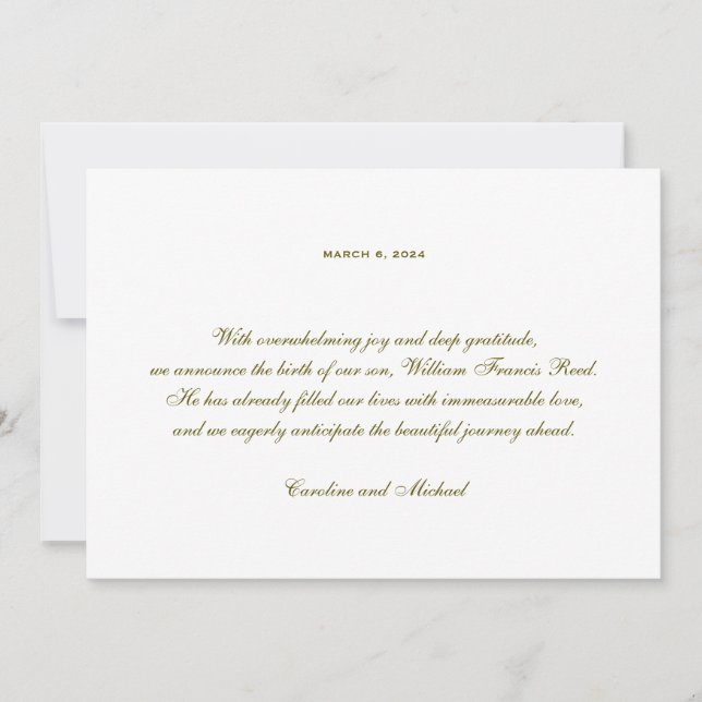 Anuncio Nacimiento neutral de género elegante tradicional (Anverso)