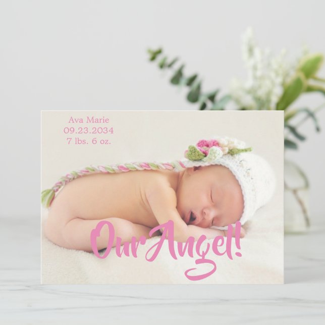 Anuncio Nacimiento personalizado del guión gráfico rosa de (Anverso de pie)