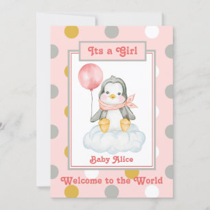 Anuncio Nacimiento Rosa de Bebé Pingüino