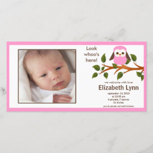 Anuncio Nacimiento rosado Annoucement de la niña del búho