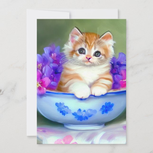 Anuncio Naranja de época y Ilustracion de gatito blanco (Anverso)