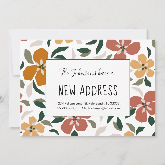 Anuncio Naranja Floral Nueva dirección residencial en movi (Anverso)