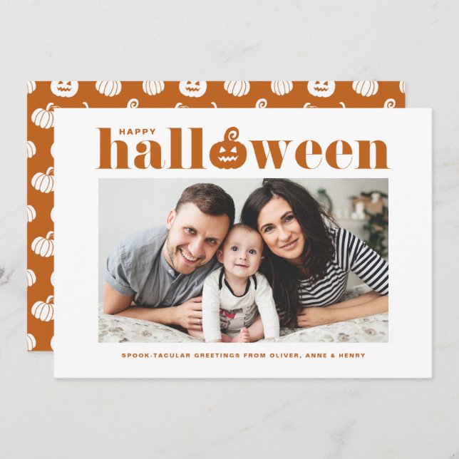 Anuncio Naranja Jack-o'-lantern Photo Happy Halloween (Anverso / Reverso)