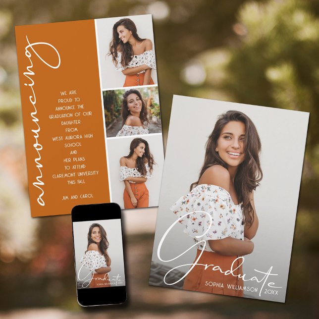 Anuncio naranja quemado de graduación de Collage de fotos (Subido por el creador)