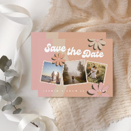 Anuncio Naranja retro - Boda de fotos rosadas Guardar la f