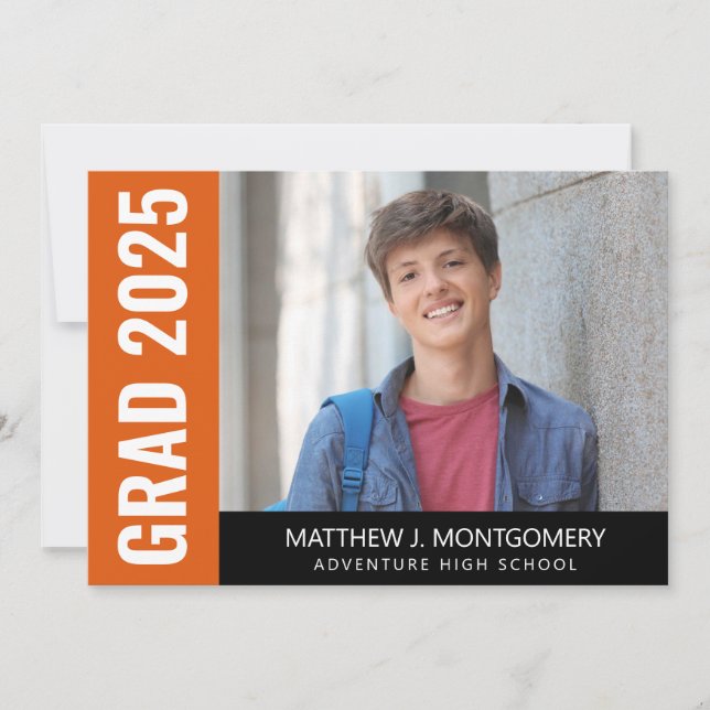 Anuncio Naranja simple Graduado de fotografías en blanco n (Anverso)