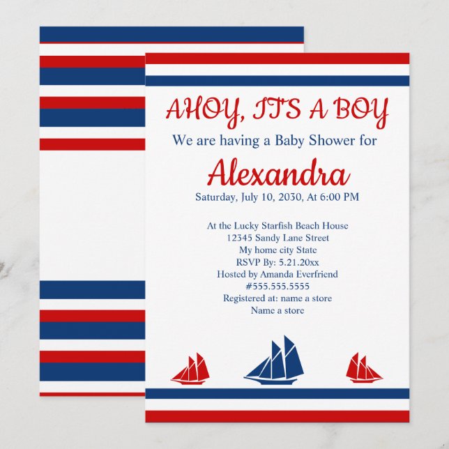 Anuncio Nautical Ahoy es un joven Baby Shower de la Marina (Anverso / Reverso)