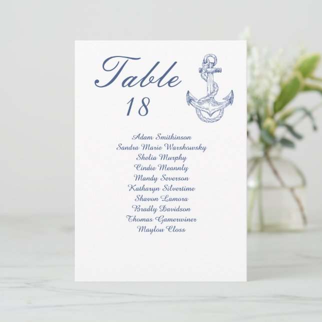 Anuncio Nautical Boda de anclaje azul marino Número de tab (Anverso de pie)