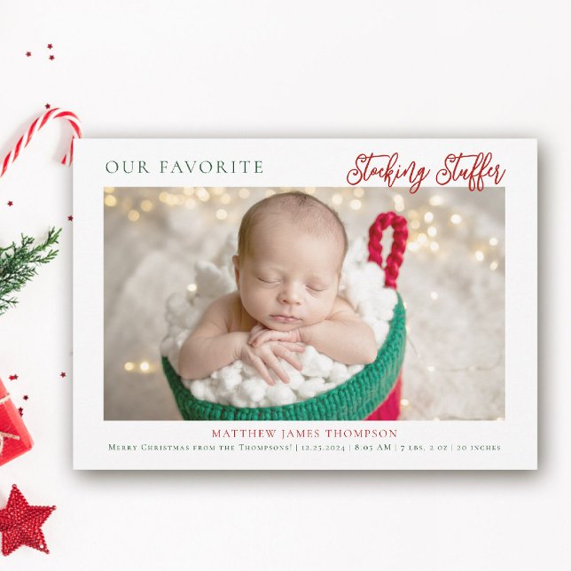 Anuncio Navidades aletean a Stuffer Red Green Photo Baby (funny christmas baby announcement stocking stuffer funny humorous photo cute adorable red green)