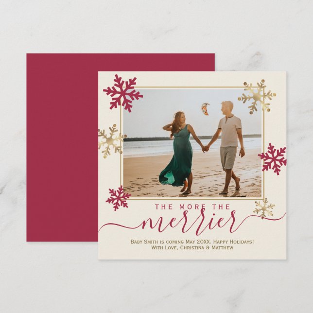 Anuncio Navidades de fotos de copos de nieve rojos y dorad (Anverso / Reverso)