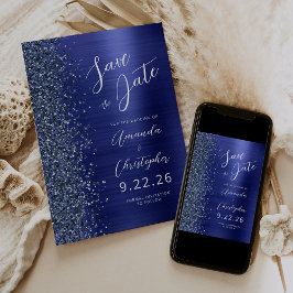 Anuncio Navy Blue Brushed Metal Script Save the Date