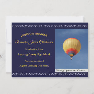 Anuncio Navy Blue Elegant Scroll Hot Air Balloon Grad
