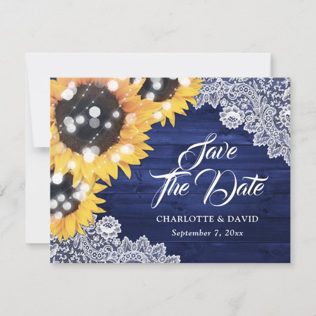 Anuncio Navy Blue Sunflower String ilumina a Boda de mader (Anverso)