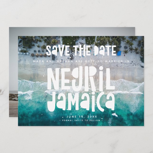 Anuncio Negril Jamaica Beach Wedding Photo Save the Date (Anverso / Reverso)
