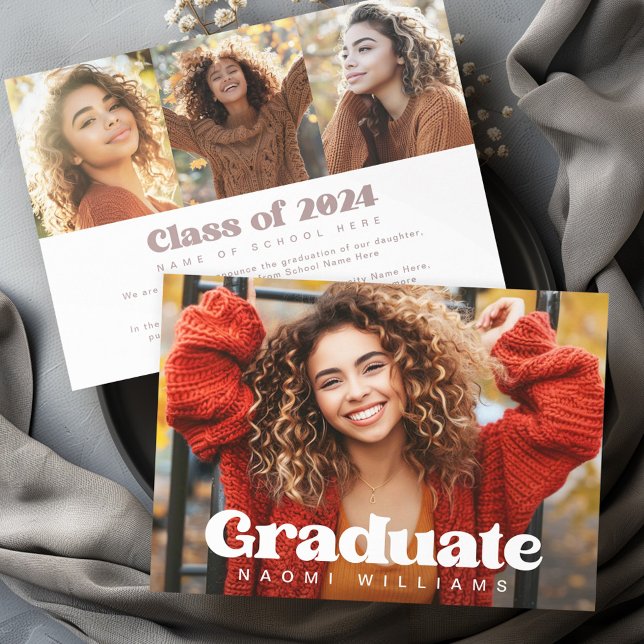 Anuncio Negrita cualquier graduación de fotos color fuente (Bold any color font 4 photo graduation announcement)