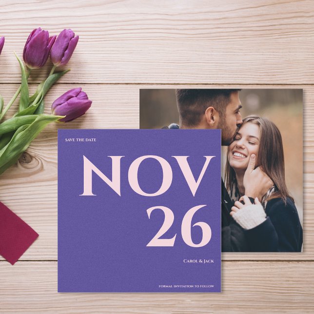 Anuncio Negrita Purple & Rubor Photo Wedding Guardar la fe (Bold Purple & Blush Photo Wedding Save the Date Announcement)