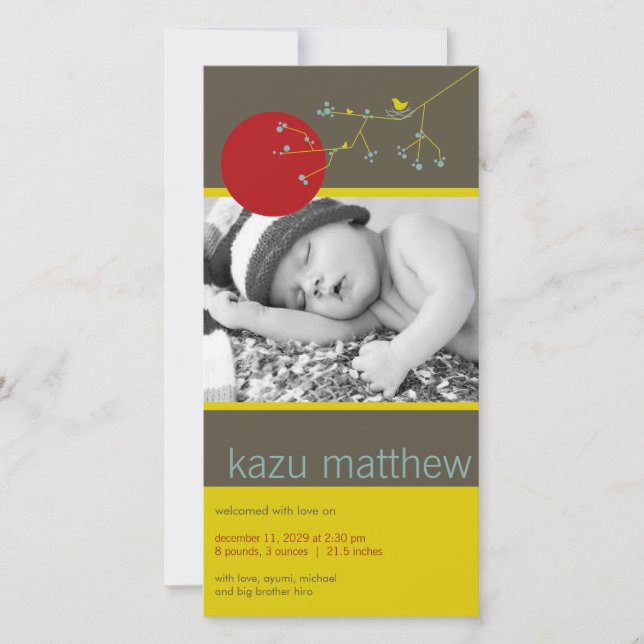 Anuncio Nido simple de pájaro y familia bebé foto nacimien (Anverso)