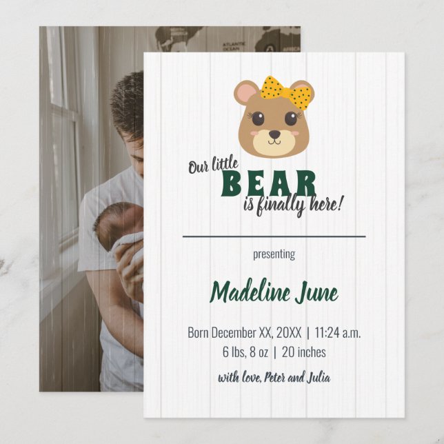 Anuncio Niña Bebé Bear Verde Y Oro Bebé Vertical (Anverso / Reverso)