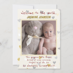 Anuncio Niña bebé con su conejito Nueva llegada