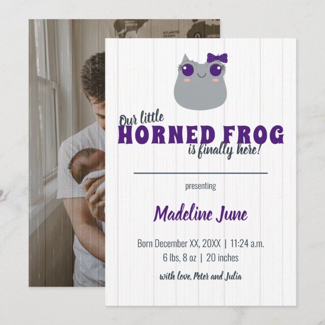 Anuncio Niña Horn Frog Purple Vertical Baby (Anverso / Reverso)