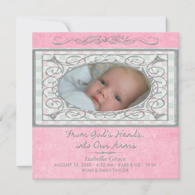 Anuncio Niña Rosa Gingham Foto Cristiana Nacimiento (Anverso)