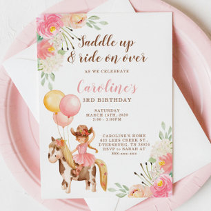 Anuncio Niñita con silla de bebé invitando al cumpleaños
