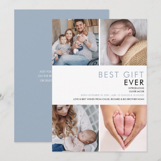 Anuncio Niño Azul Polvoriento Moderno 4 Fotos Nacimiento  (Anverso / Reverso)