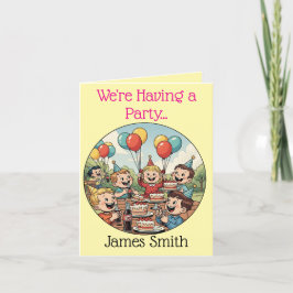 Anuncio Niños disfrutando sus pasteles, refrescos y globos