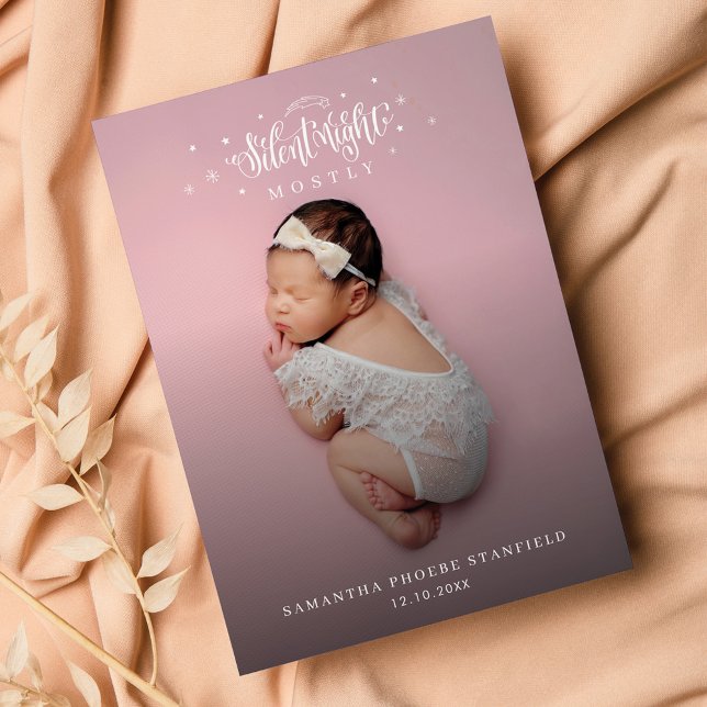 Anuncio Noche silenciosa Navidades de la dieta bebé foto d (Silent Night Christmas Baby Announcement Photo Card)