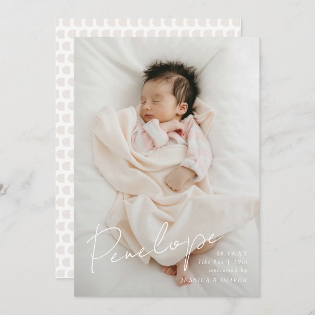 Anuncio Nombre de bebé caligráfico moderno de sangrado com (Anverso / Reverso)