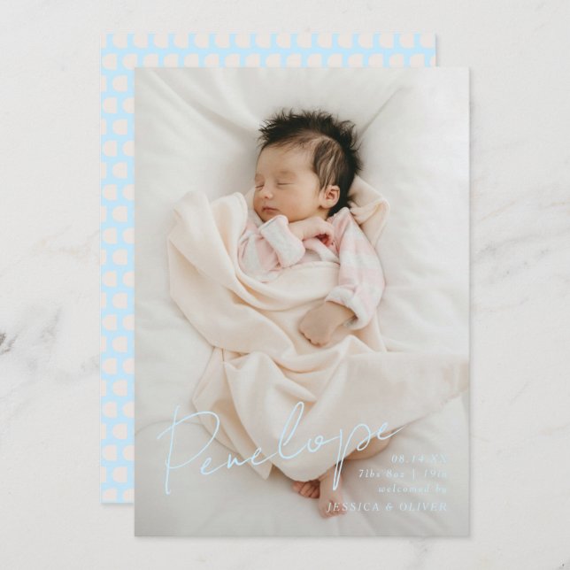 Anuncio Nombre de bebé caligráfico moderno de sangrado com (Anverso / Reverso)