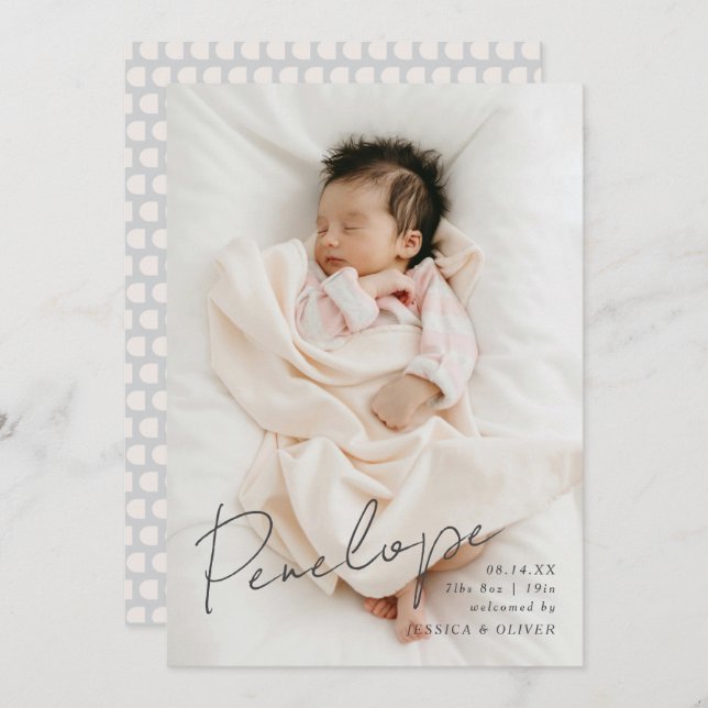 Anuncio Nombre de bebé caligráfico moderno de sangrado com (Anverso / Reverso)