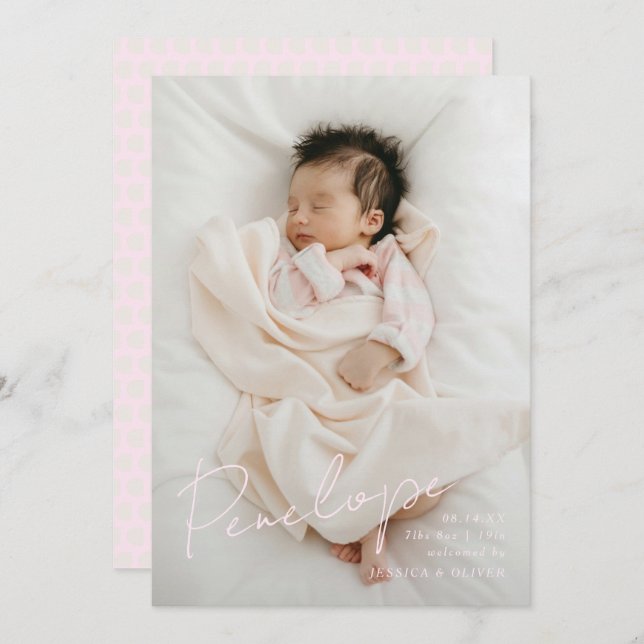 Anuncio Nombre de bebé caligráfico moderno de sangrado com (Anverso / Reverso)