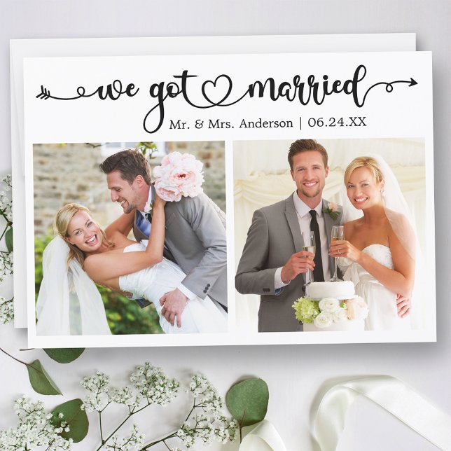 Anuncio Nos casamos con un Boda fotográfico de Calligraphy (Customize to change your personalized text size, text style or to add text to back of card.)