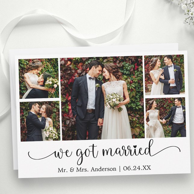 Anuncio Nos Casamos Corazón Caligrafía 5 Foto Boda (Customize to change your personalized text size, text style or to add text to back of card.)