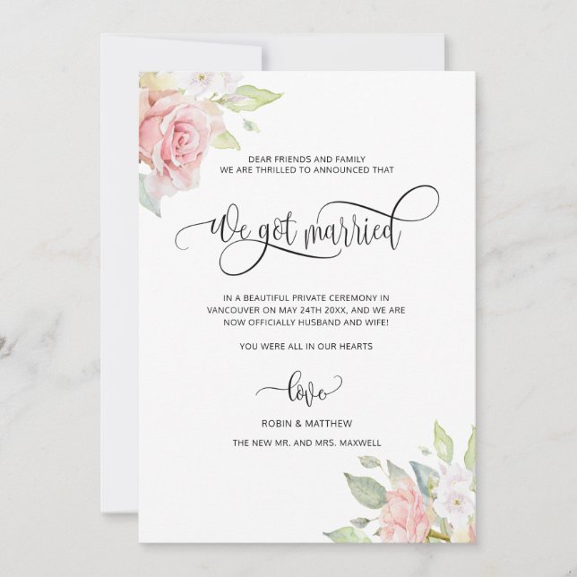 Anuncio Nos casamos, Rosa Floral de oro Boda casado (Anverso)