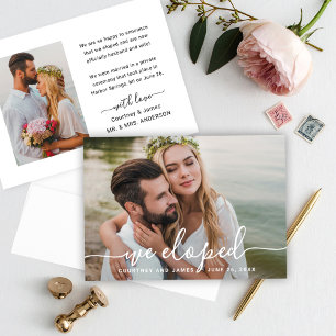 Anuncio Nos escapamos Boda Minimalista Foto con Letra Blan