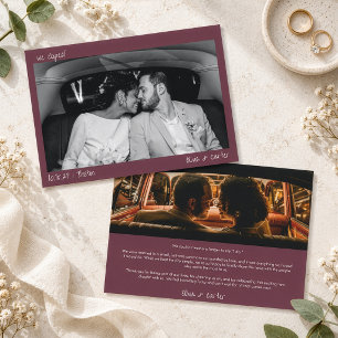 Anuncio Nos escapamos Bodas Burgundy Dos Fotos Manuscrito