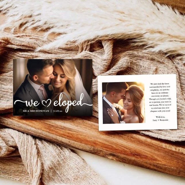 Anuncio Nos escapamos Letra elegante para foto de boda (We Eloped Elegant Script Wedding Photo Announcement)