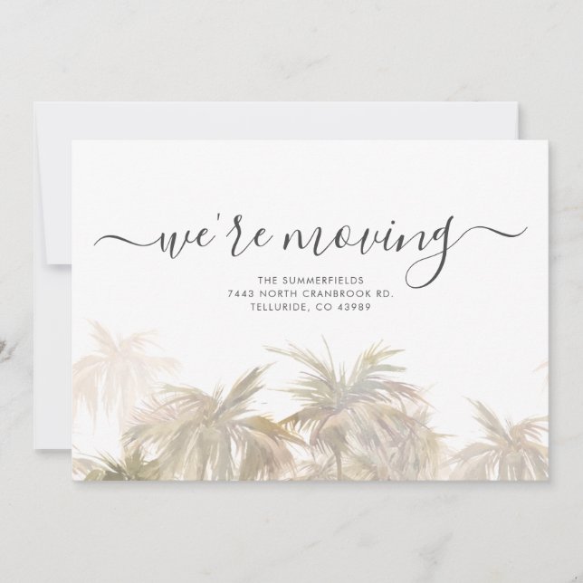 Anuncio Nos estamos moviendo de los árboles de palmas de d (Anverso)